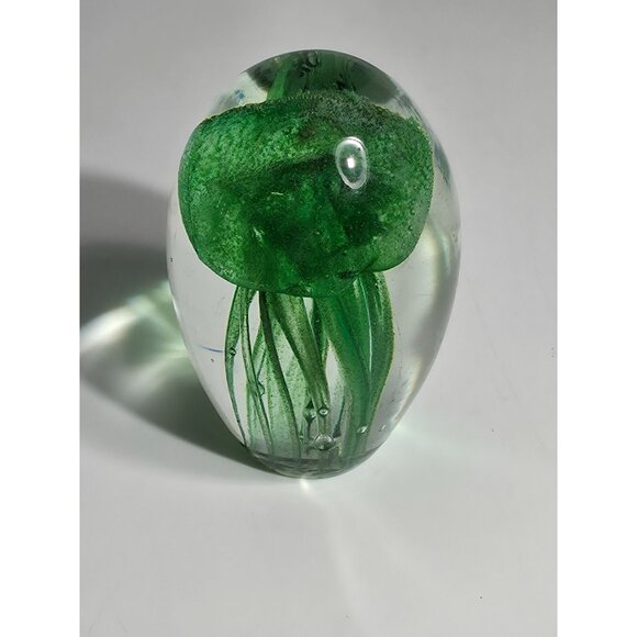 Linda Derby 2019 Hand Blown Glass Jellyfish Paper With Green Tentacles - Picture 4 of 9